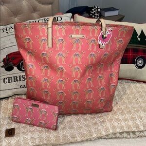 Kate Spade Pink Tote Bag with Camel Print + Wallet